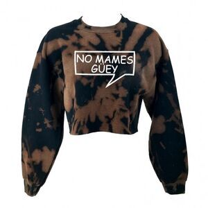 NO MAMES GUEY Huey Funny Mexican Acid Wash Cropped Crop Top Crewneck Sweatshirt